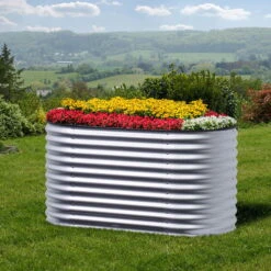 Bestseller -Bio Pflanzen Verkauf 0980250133 Hochbeet Welle oval Stahlblech mit Kantenschutz silber 2 94157