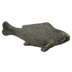 Fisch Geschnitzt, Grau, Gefärbt, Steinguss, 16 X 40 X 13 Cm