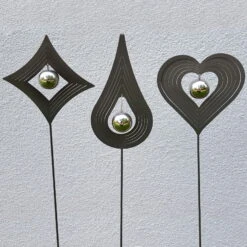 Beetstecker Tropfen Aus Stahl Mit 1 Edelstahl-Kugel, Dunkelgrau Lackiert, Maße 80 X 12 X 4,2 Cm -Bio Pflanzen Verkauf 0980404062 4064 Beetstecker Love 3er Set 1 62051