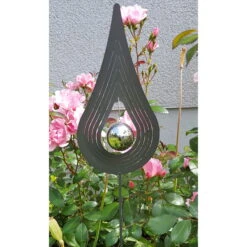 Beetstecker Tropfen Aus Stahl Mit 1 Edelstahl-Kugel, Dunkelgrau Lackiert, Maße 80 X 12 X 4,2 Cm