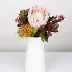 Blumenbund Protea King Mit Skimmie Und Kapgrün, Inkl. Gratis Grußkarte -Bio Pflanzen Verkauf 1025700017 Strauss Protea King mit Skimmia 1 1 101676