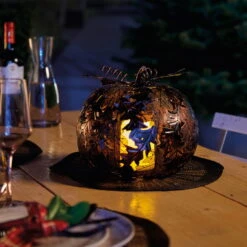 Gartenleuchte Kürbis Mit Blatt, Kupfer, Ca. 23,5 X 28 Cm -Bio Pflanzen Verkauf 2950200261 Kuerbis mit Blatt 3 90116