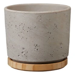 Übertopf Paros Deluxe, Keramik & Holz, Hellgrau, 19 Cm