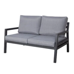 4-teilige Lounge-Gruppe 'Piazza', Tisch Mit Glasplatte, Inklusive Auflagen -Bio Pflanzen Verkauf 3910302532 Alu Loungergruppe Piazza 4tlg schwarz inkl Kissen grau Tisch mit Glasplatte3 74482