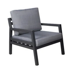 4-teilige Lounge-Gruppe 'Piazza', Tisch Mit Glasplatte, Inklusive Auflagen -Bio Pflanzen Verkauf 3910302532 Alu Loungergruppe Piazza 4tlg schwarz inkl Kissen grau Tisch mit Glasplatte4 74481