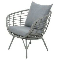 Loungegruppe 'Evora', 4-teilig, Grau -Bio Pflanzen Verkauf 3950101015 Alu Geflechtgruppe Evora 4tlg grau inkl Kissen 5 99292